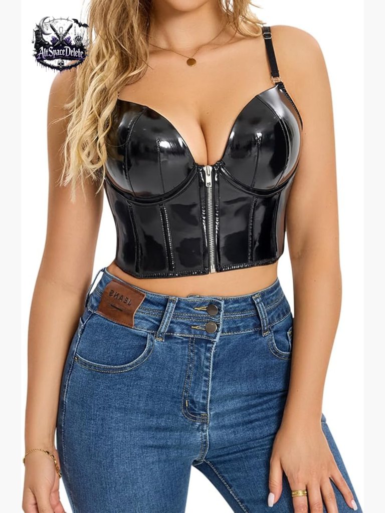 Punk Gothic Pu Leather Push Up Corset Bra Bustier Crop Top 38c